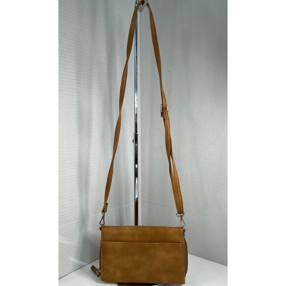 Max Studio Vegan Brown Crossover Handbag Clutch Wallet with Gold Beaded Edge - Picture 2 of 11